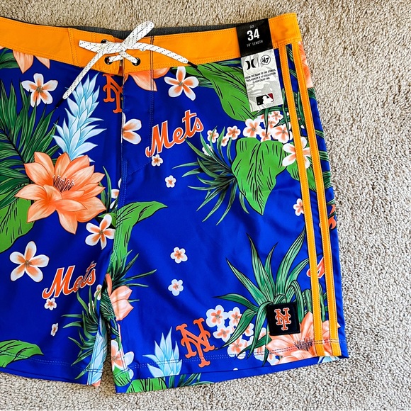 Hurley × '47 MLB New York Mets Orange Tropical Print Board Shorts Mens Sz 34 NWT - Picture 5 of 14